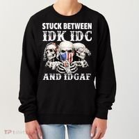 Stuck Between Idk Idc And Idgaf Funny Skull Lover Women's Sweatshirt thumb 0