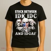Stuck Between Idk Idc And Idgaf Funny Skull Lover T-Shirt thumb 3