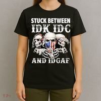 Stuck Between Idk Idc And Idgaf Funny Skull Lover T-Shirt thumb 4
