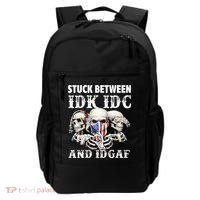 Stuck Between Idk Idc And Idgaf Funny Skull Lover Backpack thumb 0