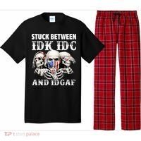 Stuck Between Idk Idc And Idgaf Funny Skull Lover Pajama Set thumb 0