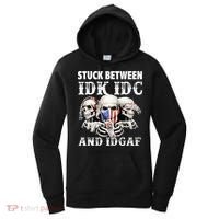 Stuck Between Idk Idc And Idgaf Funny Skull Lover Women's Hoodie thumb 0
