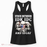 Stuck Between Idk Idc And Idgaf Funny Skull Lover Women's Tank Top thumb 0