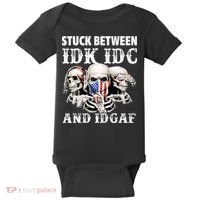 Stuck Between Idk Idc And Idgaf Funny Skull Lover Baby Bodysuit thumb 0