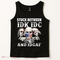 Stuck Between Idk Idc And Idgaf Funny Skull Lover Tank Top thumb 2