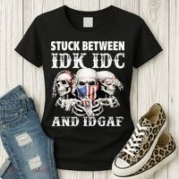 Stuck Between Idk Idc And Idgaf Funny Skull Lover Women's T-Shirt thumb 3