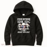 Stuck Between Idk Idc And Idgaf Funny Skull Lover Kids Hoodie thumb 0