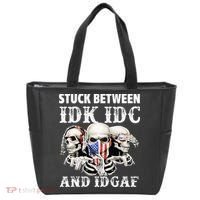 Stuck Between Idk Idc And Idgaf Funny Skull Lover Tote Bag thumb 0