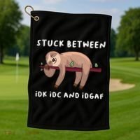 Stuck Between Idk Idc And Idgaf Sloth Lover Gift Great Gift Golf Towel thumb 1