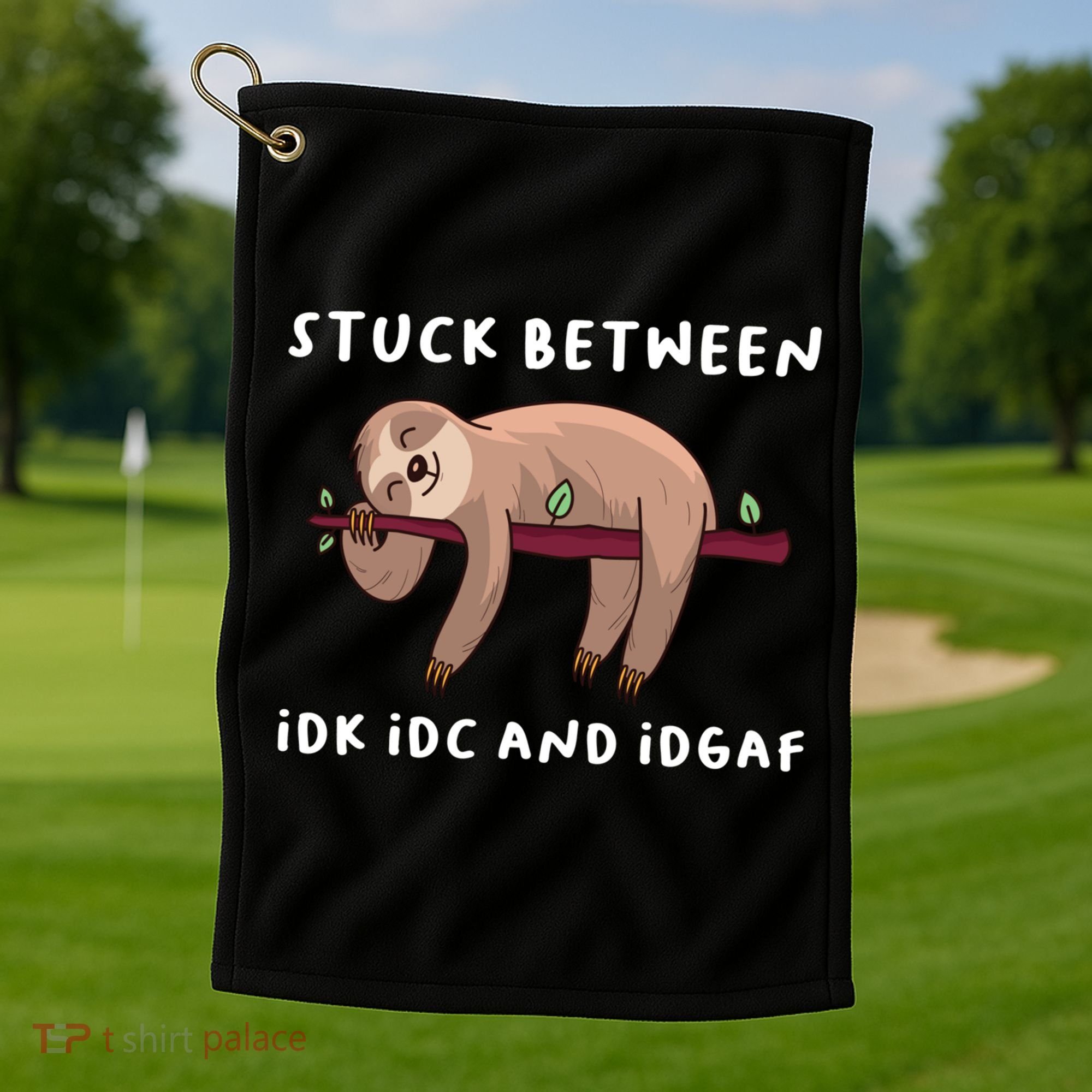 Stuck Between Idk Idc And Idgaf Sloth Lover Gift Great Gift Golf Towel
