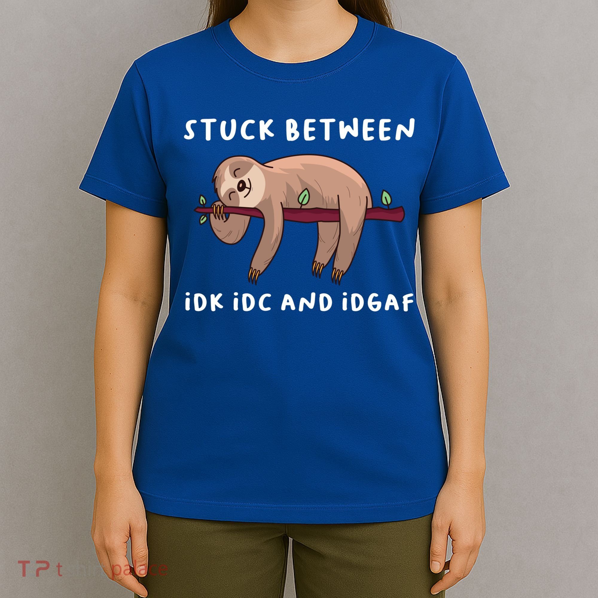 Stuck Between Idk Idc And Idgaf Sloth Lover Gift Great Gift T-Shirt