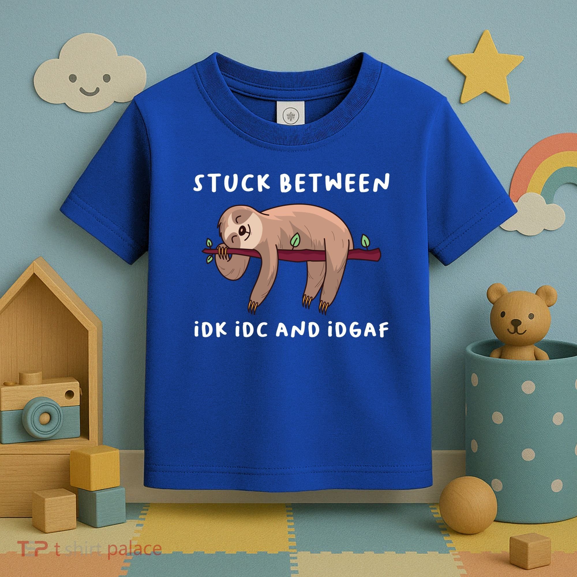 Stuck Between Idk Idc And Idgaf Sloth Lover Gift Great Gift Toddler T-Shirt