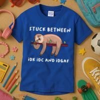 Stuck Between Idk Idc And Idgaf Sloth Lover Gift Great Gift Kids T-Shirt thumb 3
