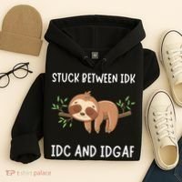 Stuck Between Idk Idc And Idgaf Sloth Lover Gift Hoodie thumb 4
