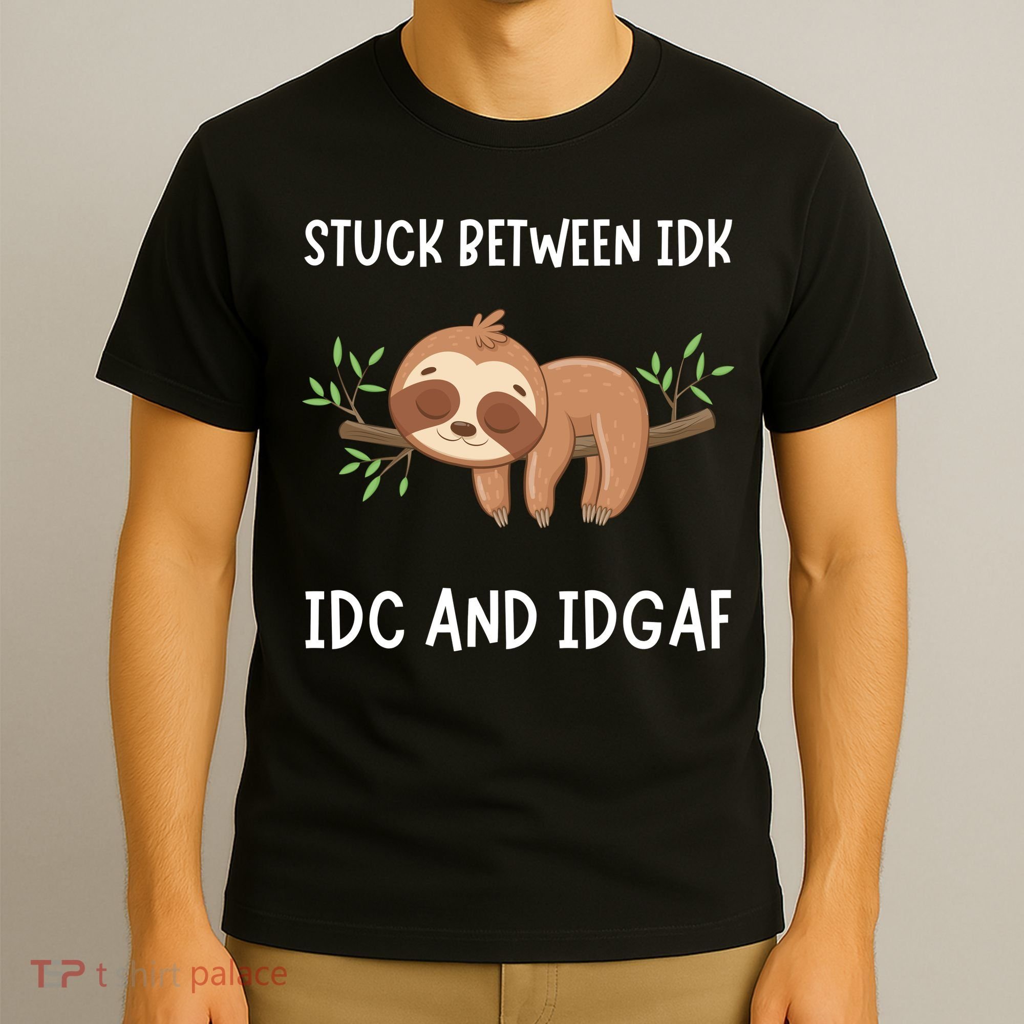 Stuck Between Idk Idc And Idgaf Sloth Lover Gift T-Shirt