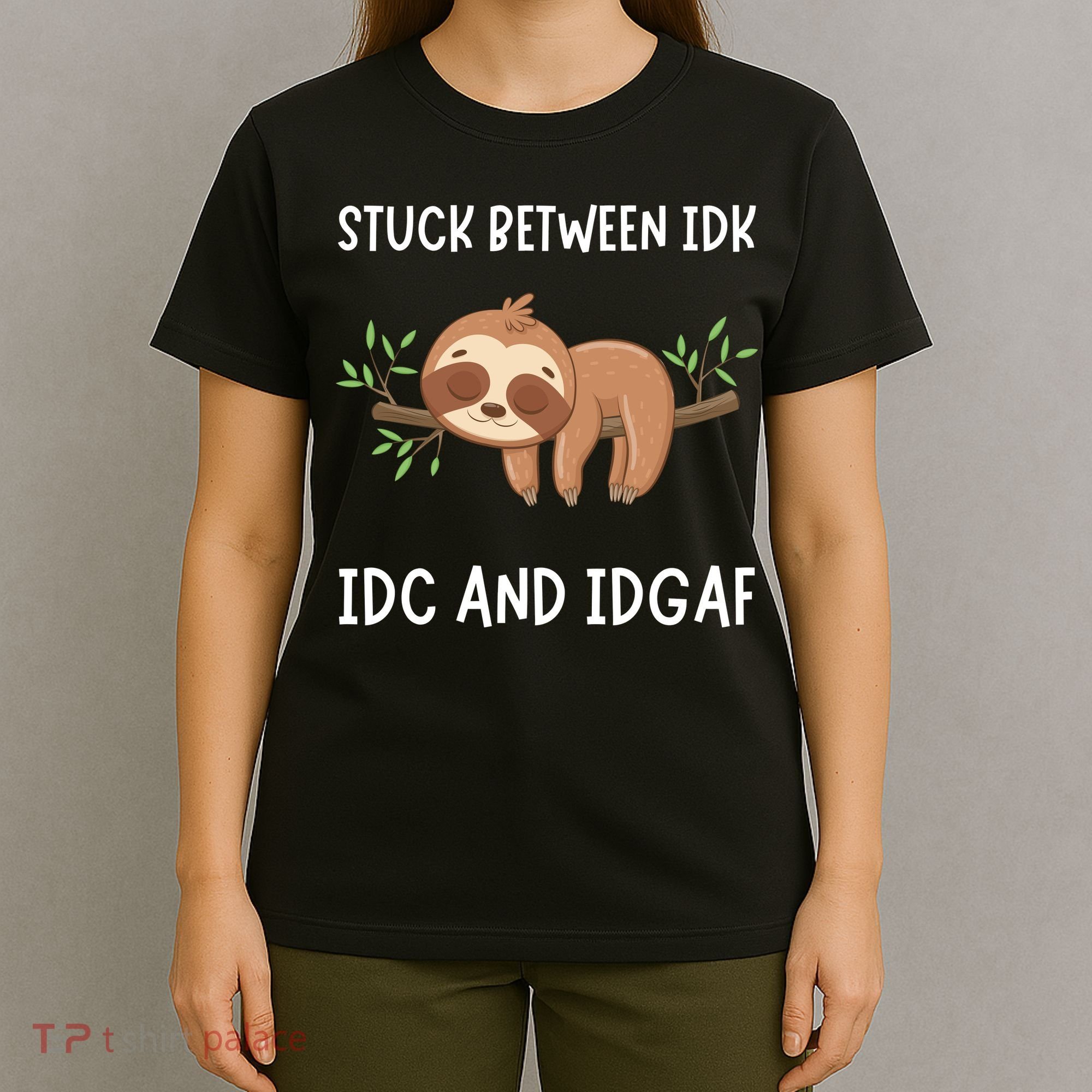 Stuck Between Idk Idc And Idgaf Sloth Lover Gift T-Shirt