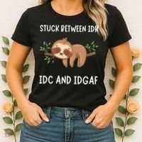 Stuck Between Idk Idc And Idgaf Sloth Lover Gift Women's T-Shirt thumb 2