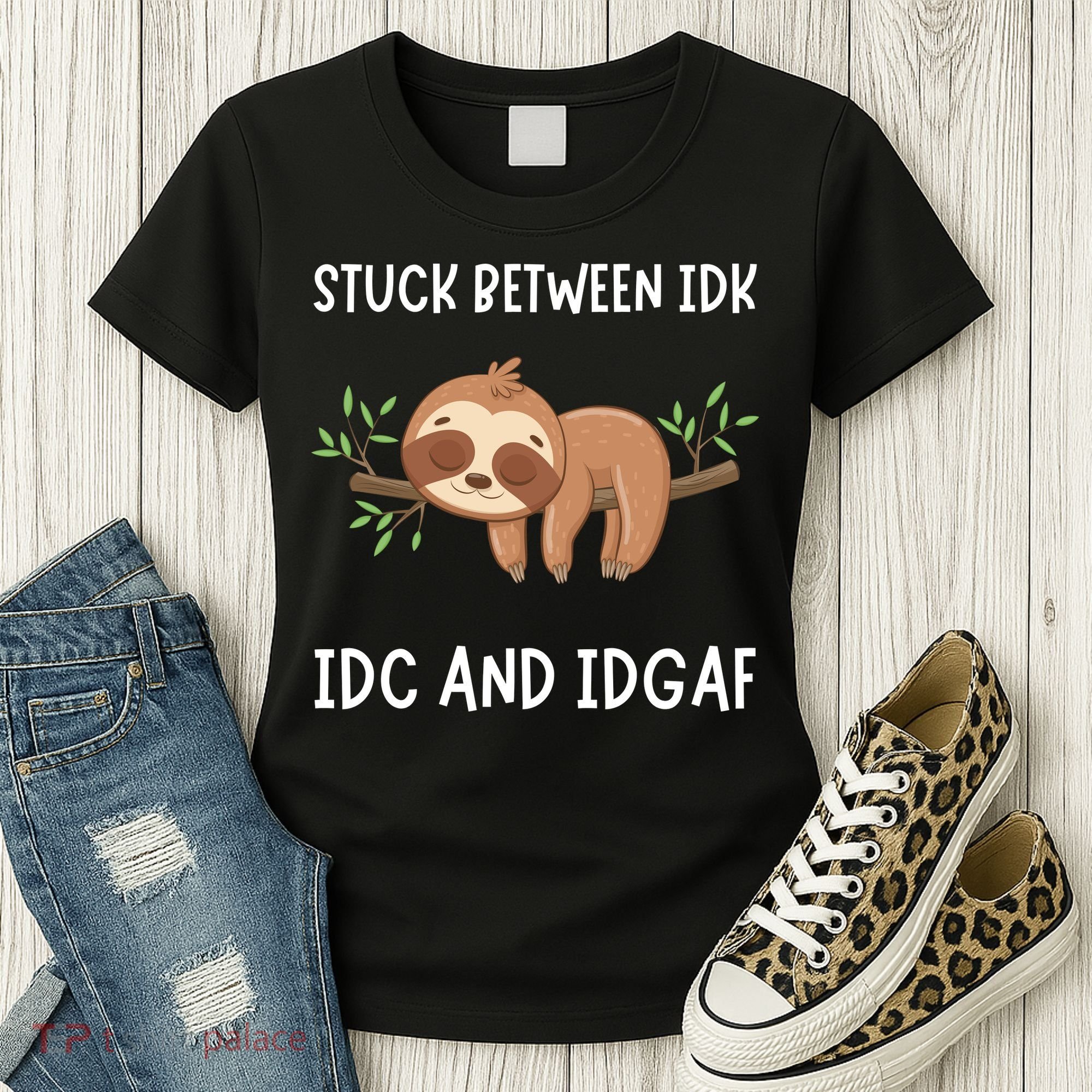 Stuck Between Idk Idc And Idgaf Sloth Lover Gift Women's T-Shirt