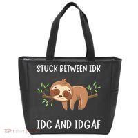 Stuck Between Idk Idc And Idgaf Sloth Lover Gift Tote Bag thumb 0