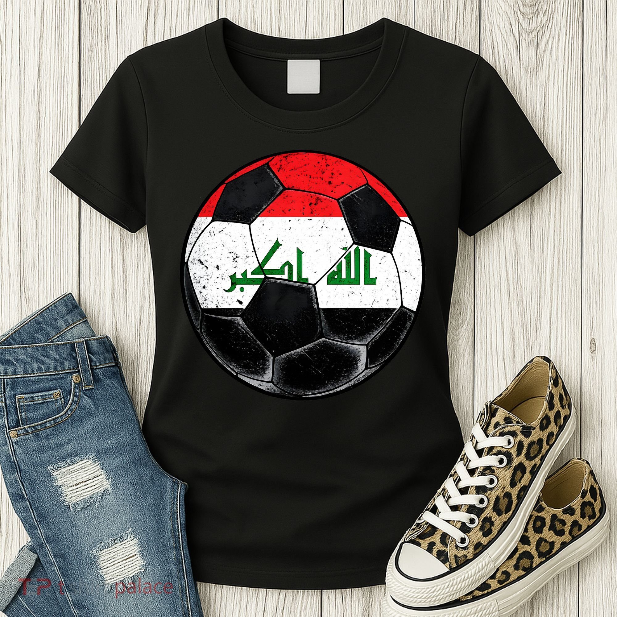 Soccer Ball Iraq Flag Iraqi Women's T-Shirt