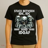 Stuck Between Idk Idc And Idgaf Skeleton T-Shirt thumb 3
