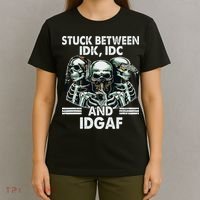 Stuck Between Idk Idc And Idgaf Skeleton T-Shirt thumb 4