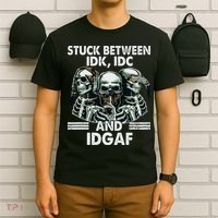 Stuck Between Idk Idc And Idgaf Skeleton T-Shirt thumb 6