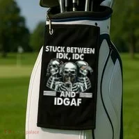 Stuck Between Idk Idc And Idgaf Skeleton Golf Towel thumb 2