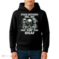 Stuck Between Idk Idc And Idgaf Skeleton Kids Hoodie thumb 4