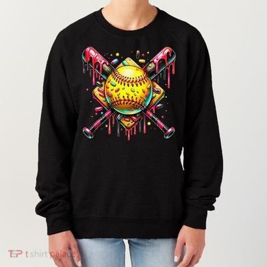 Softball Bat Ice Cream Dripping Baseball Home Plate Drip Women's Sweatshirt