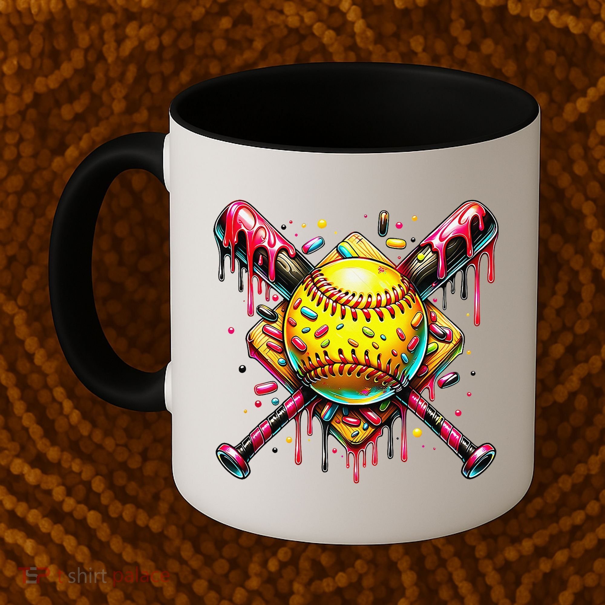 Softball Bat Ice Cream Dripping Baseball Home Plate Drip Coffee Mug