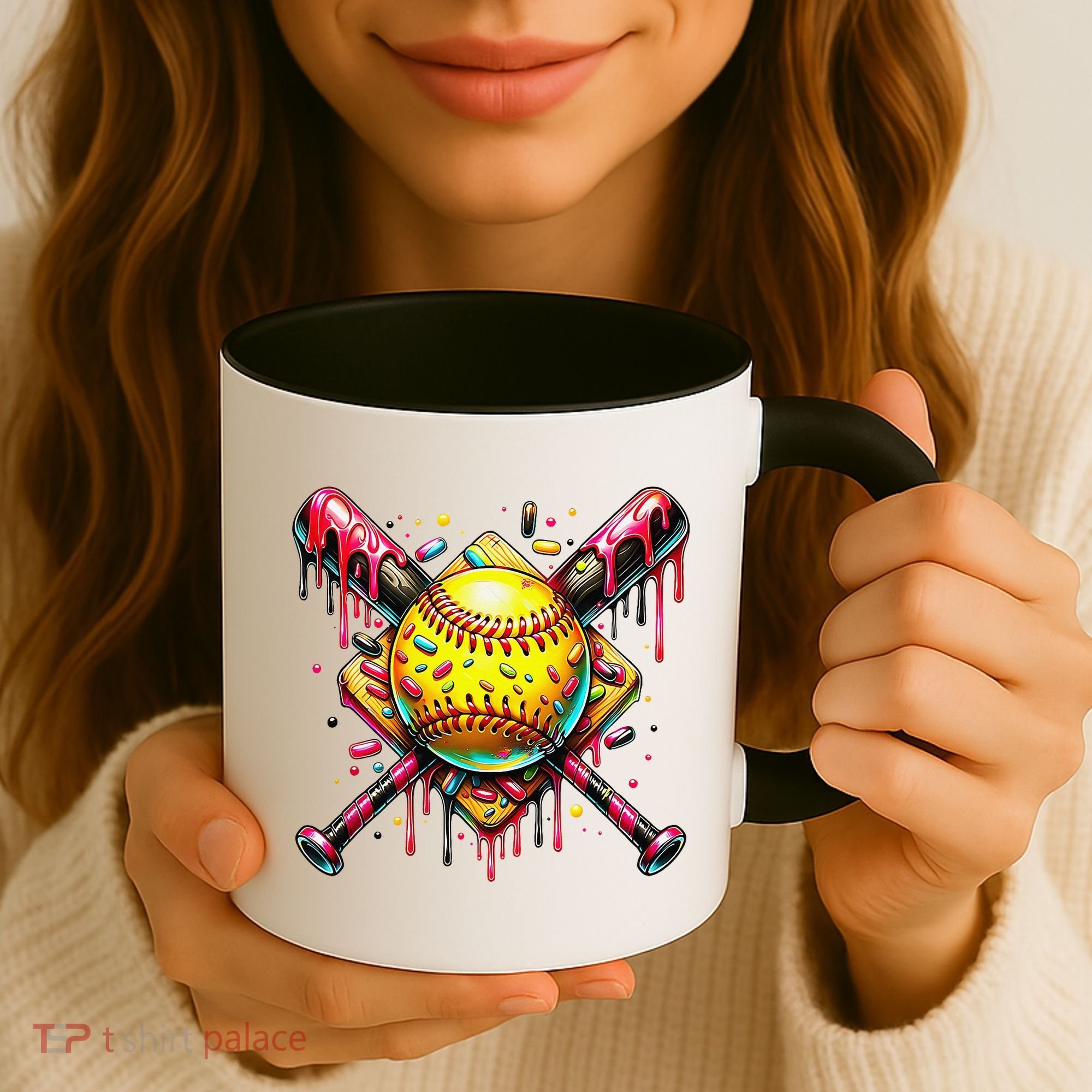 Softball Bat Ice Cream Dripping Baseball Home Plate Drip Coffee Mug