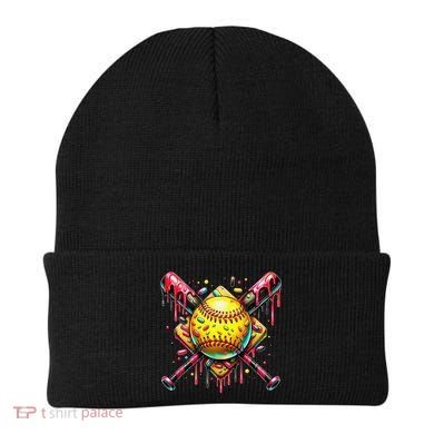 Softball Bat Ice Cream Dripping Baseball Home Plate Drip Beanie