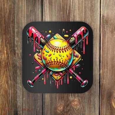 Softball Bat Ice Cream Dripping Baseball Home Plate Drip Coaster