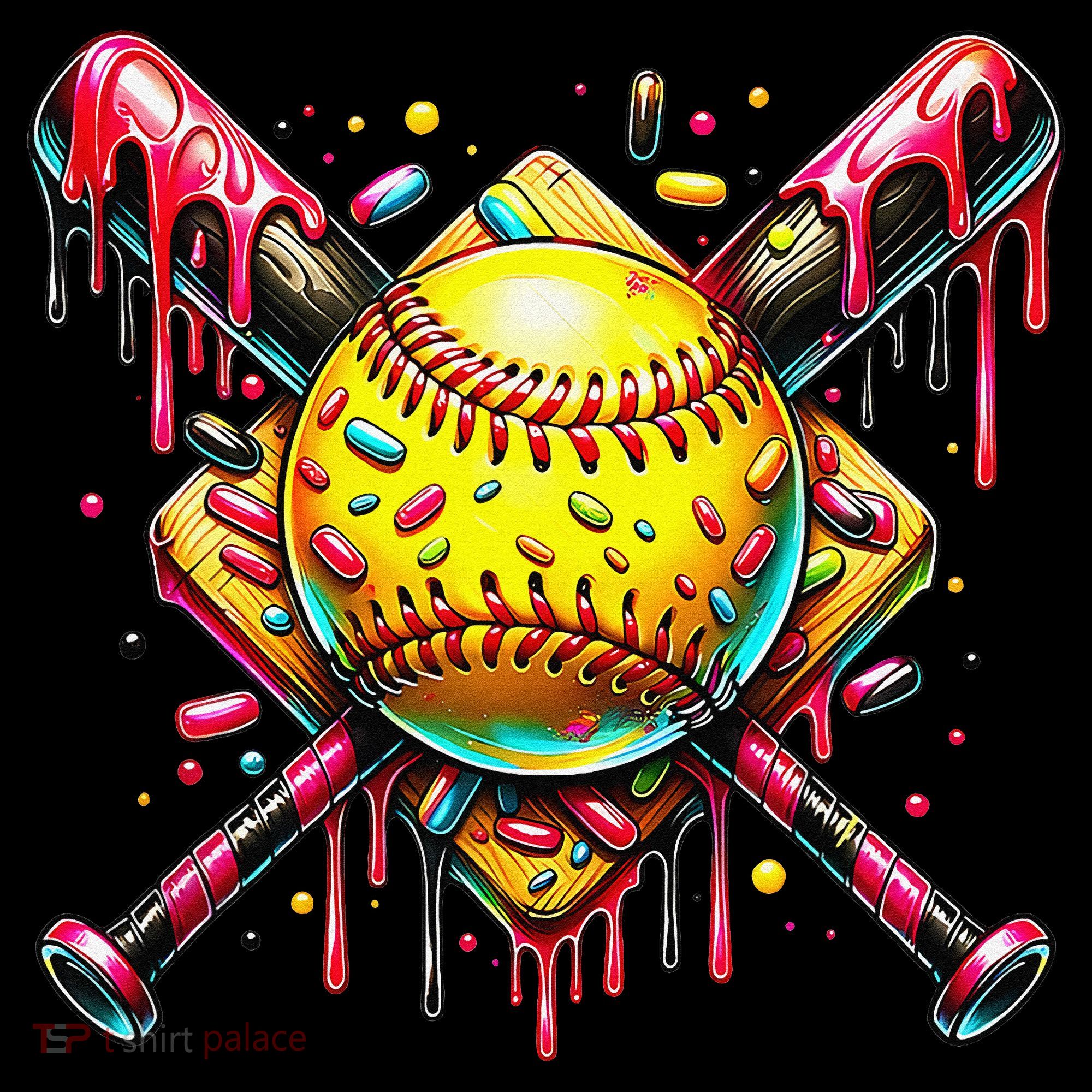 Softball Bat Ice Cream Dripping Baseball Home Plate Drip Women's Hoodie