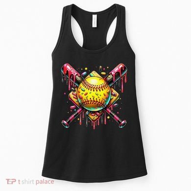 Softball Bat Ice Cream Dripping Baseball Home Plate Drip Women's Tank Top