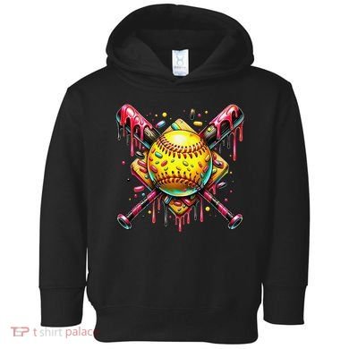 Softball Bat Ice Cream Dripping Baseball Home Plate Drip Toddler Hoodie