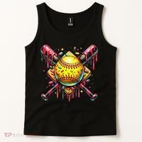 Softball Bat Ice Cream Dripping Baseball Home Plate Drip Tank Top thumb 2