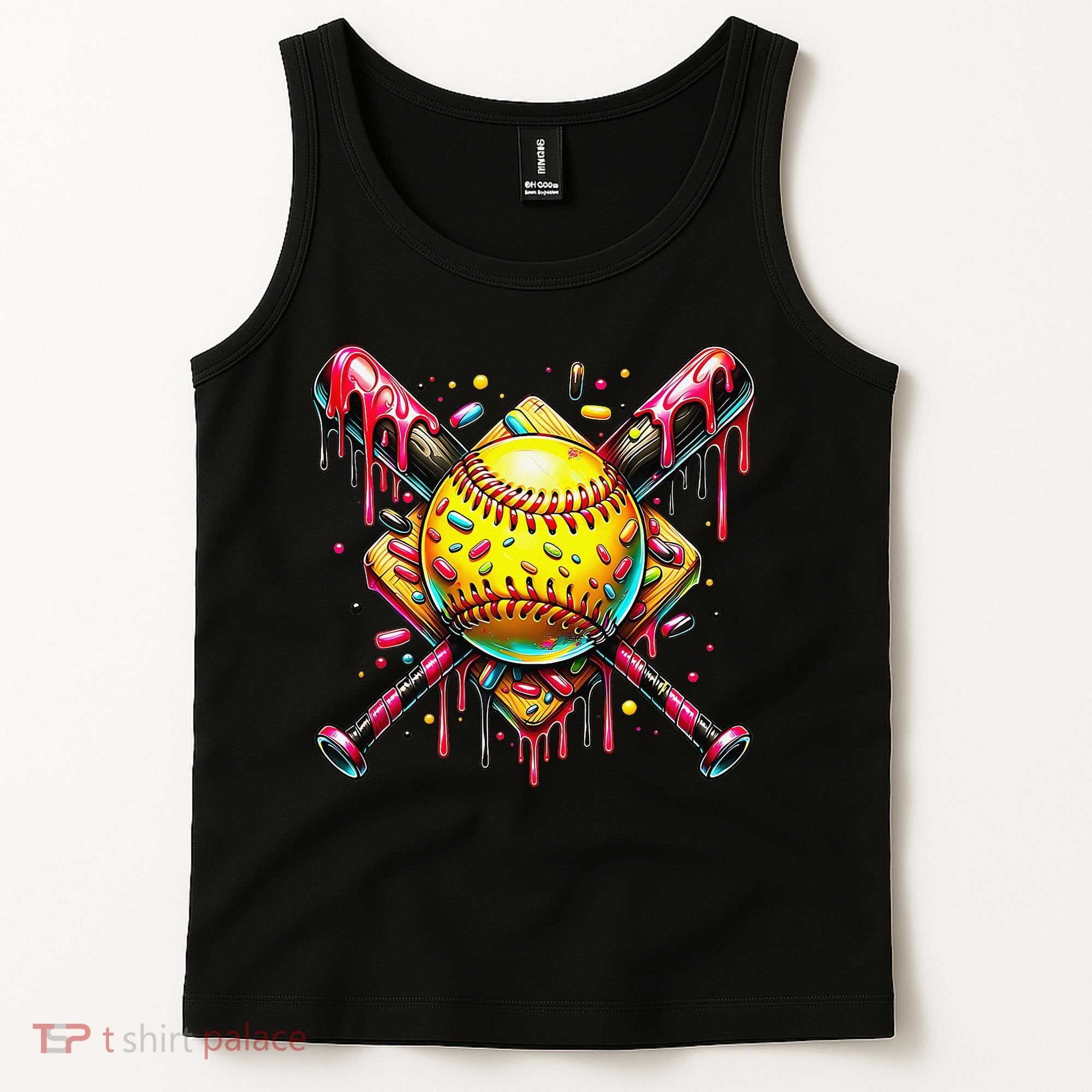 Softball Bat Ice Cream Dripping Baseball Home Plate Drip Tank Top