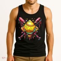 Softball Bat Ice Cream Dripping Baseball Home Plate Drip Tank Top thumb 3