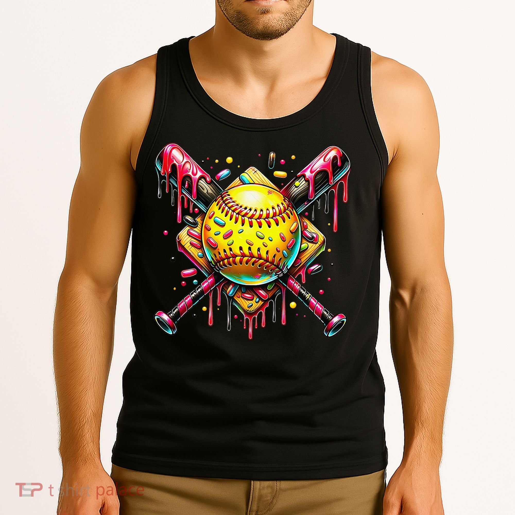Softball Bat Ice Cream Dripping Baseball Home Plate Drip Tank Top