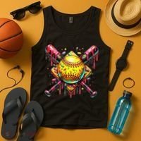 Softball Bat Ice Cream Dripping Baseball Home Plate Drip Tank Top thumb 4