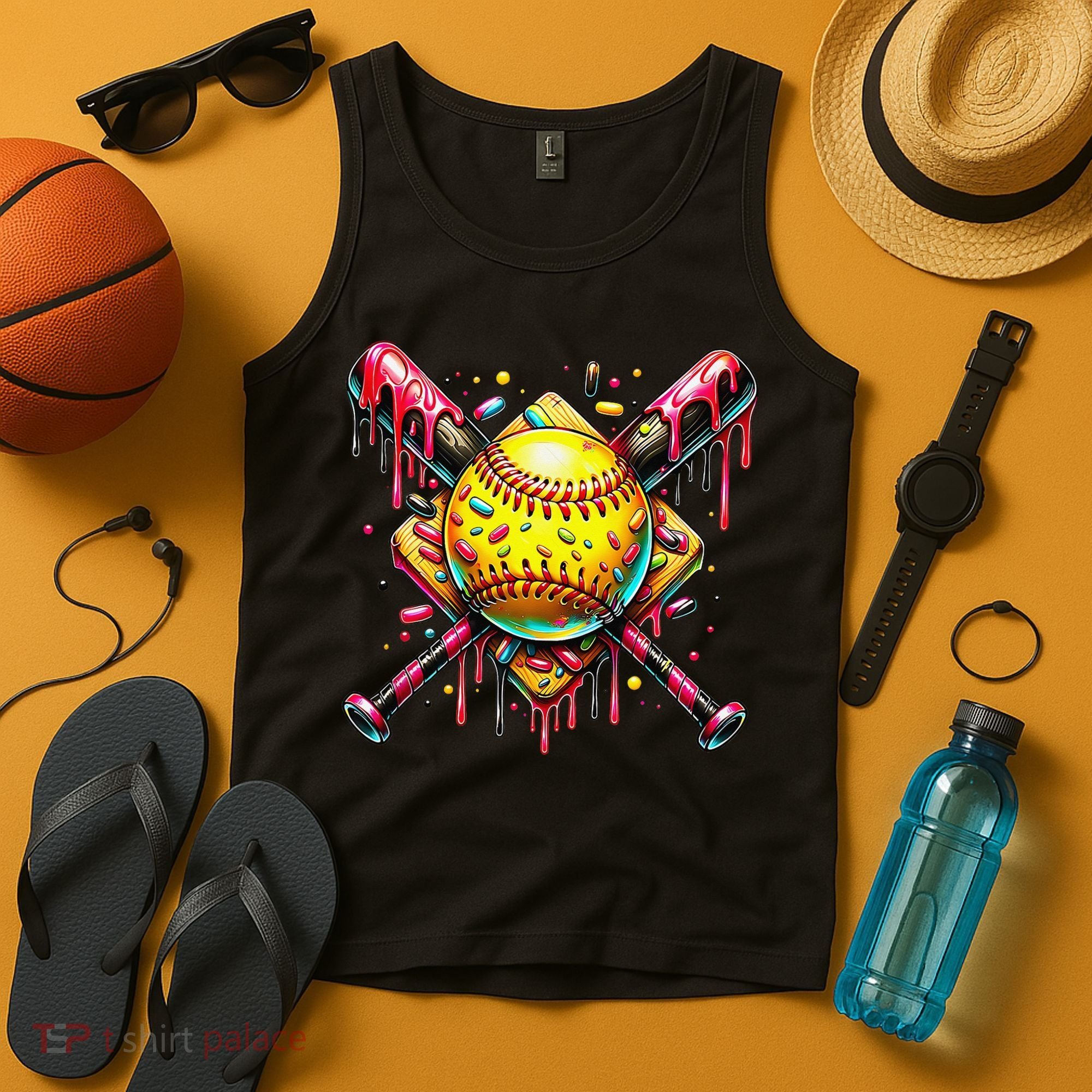 Softball Bat Ice Cream Dripping Baseball Home Plate Drip Tank Top