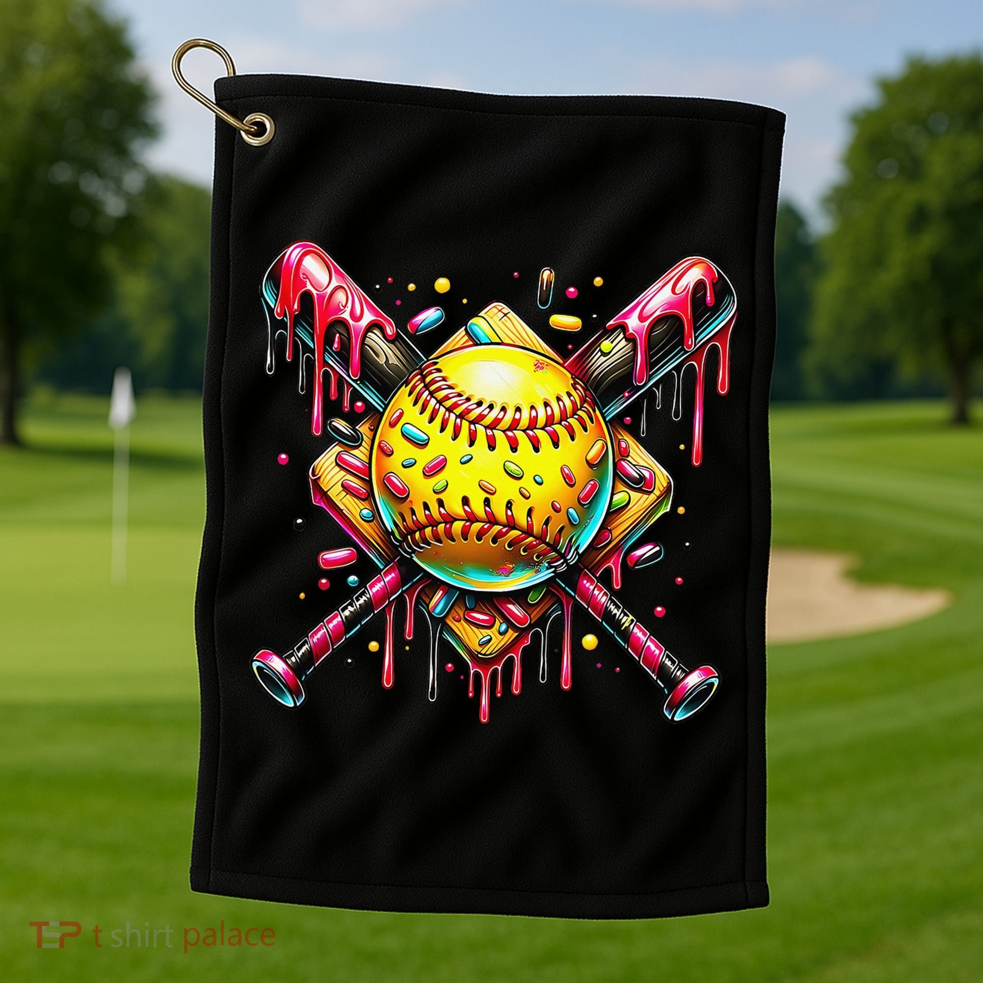 Softball Bat Ice Cream Dripping Baseball Home Plate Drip Golf Towel