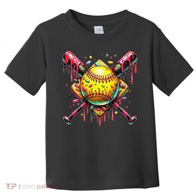 Softball Bat Ice Cream Dripping Baseball Home Plate Drip Toddler T-Shirt