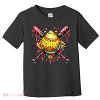 Softball Bat Ice Cream Dripping Baseball Home Plate Drip Toddler T-Shirt thumb 0