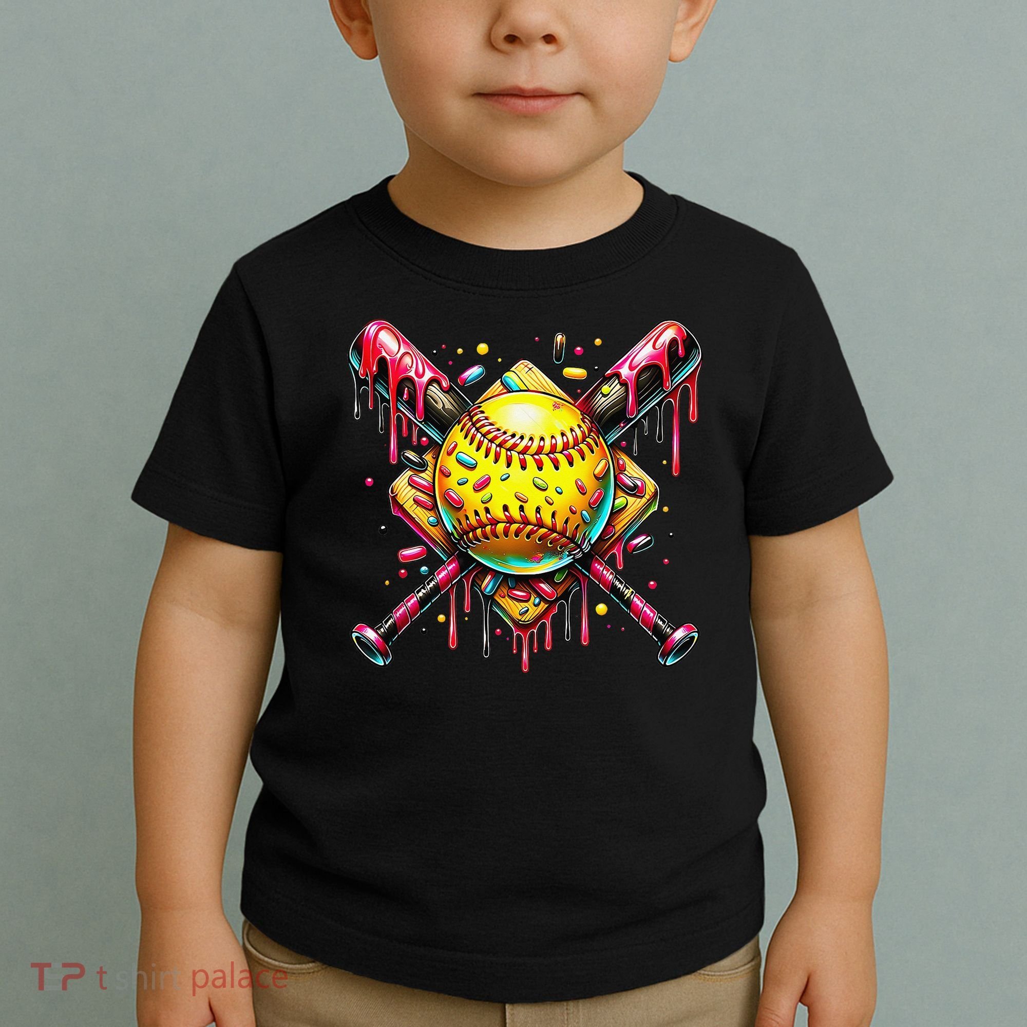 Softball Bat Ice Cream Dripping Baseball Home Plate Drip Toddler T-Shirt