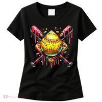 Softball Bat Ice Cream Dripping Baseball Home Plate Drip Women's T-Shirt thumb 0