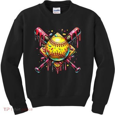Softball Bat Ice Cream Dripping Baseball Home Plate Drip Kids Sweatshirt