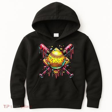 Softball Bat Ice Cream Dripping Baseball Home Plate Drip Kids Hoodie